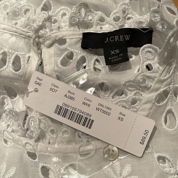 J. Crew mock neck top in allover embroidered eyelet ruffle trim top. NWT. XS. - Picture 8 of 8